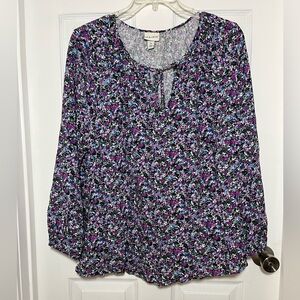 Ava & Viv Plus Floral Blouse - Purple and Blue